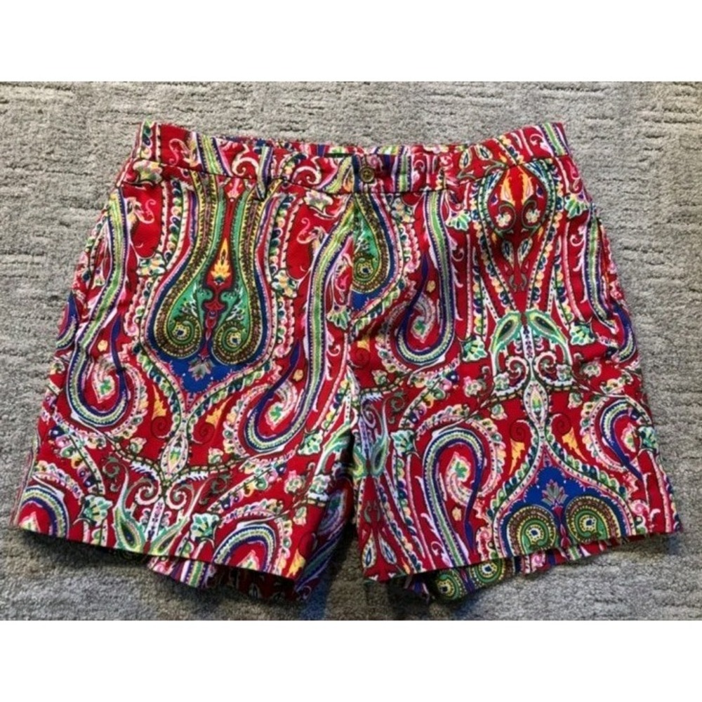 Ralph Lauren Red  Pasley Women's Shorts Size 10‎ , With Gold Details